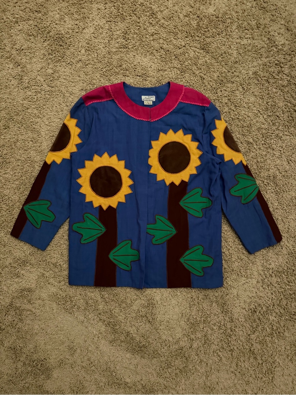 Vintage 80s/90s Victor Camarena Blouse Sunflower Colorful Art Patchwork